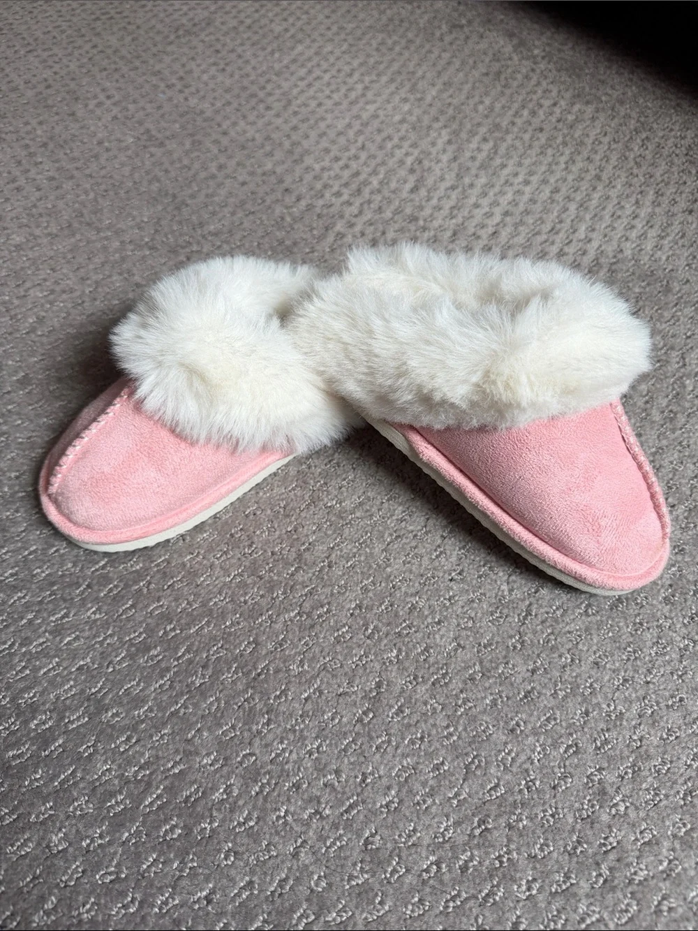 •CROWN VINTAGE• Pink Suede Faux-Fur Clog Slippers for Kids